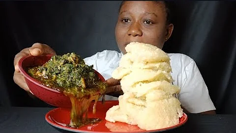 AFRICAN FOOD MUKBANG GARRI FUFU WITH BITTER 🍃 SUOP