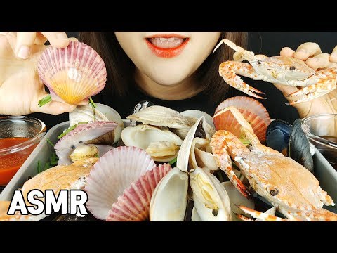 ASMR моллюска суп (моллюск, гребешки, крабы, мидии) поедание звуки Мок-Бэнг