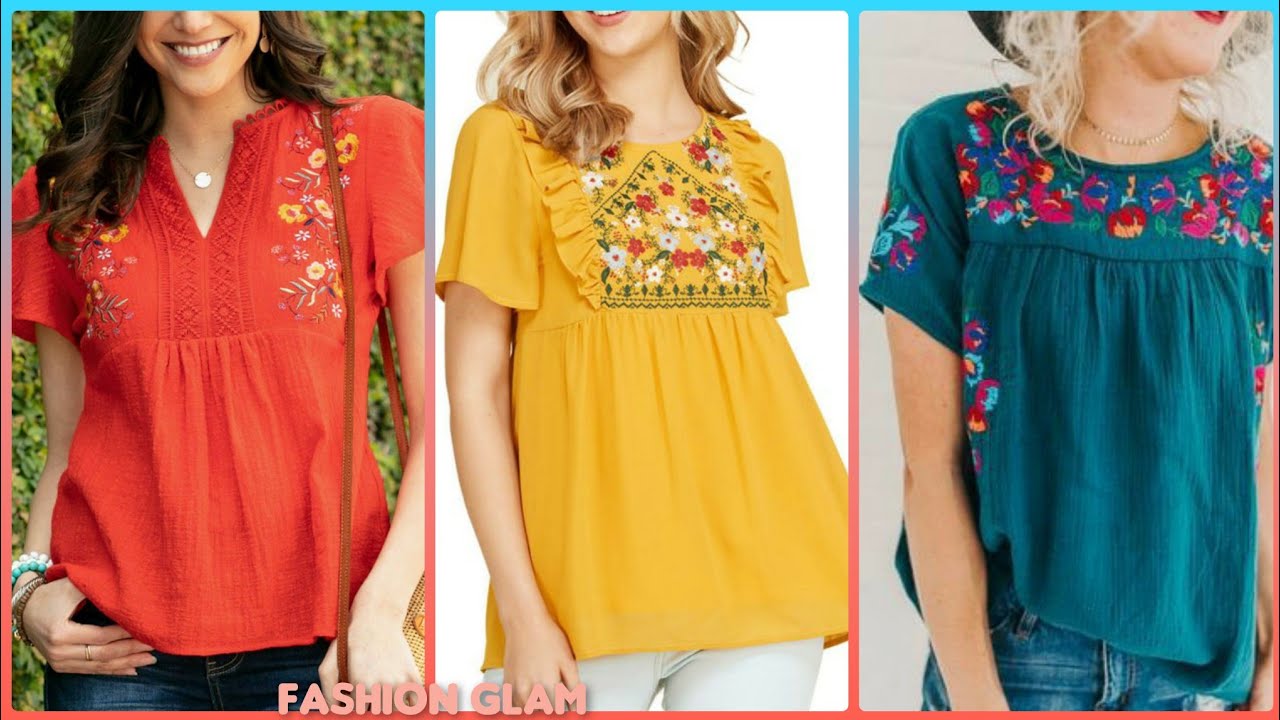 Exclusive Women's Casual Wear Hand Embroidered Short Sleeves Cotton Summer Blouse And Top Styles