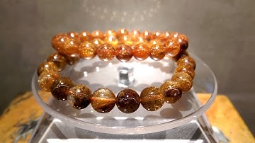 Vòng đá thạch anh tóc đỏ & cam nâu đồng 8ly