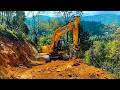 Hyundai Excavator at Work: Building Risky Mountain Roads in Dangerous Terrain