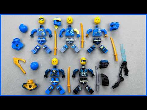 YouTube thumbnail: LEGO Ninjago JAY MINIFIGURE Collection | Climber - Core - Evil - Merge