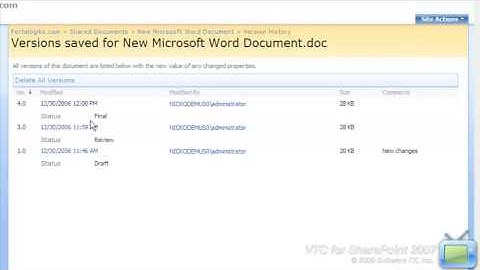 SharePoint 2007 Training Video: Use Version Control in a Document Library