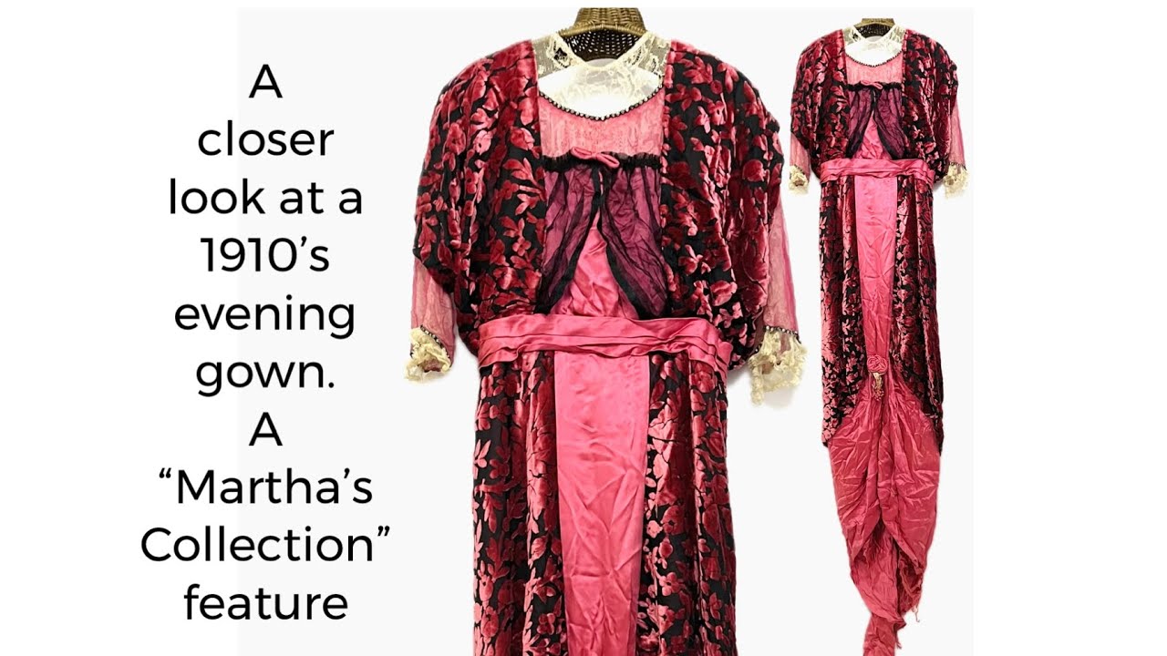 A closer look at a Titanic era silk evening gown . A beautiful