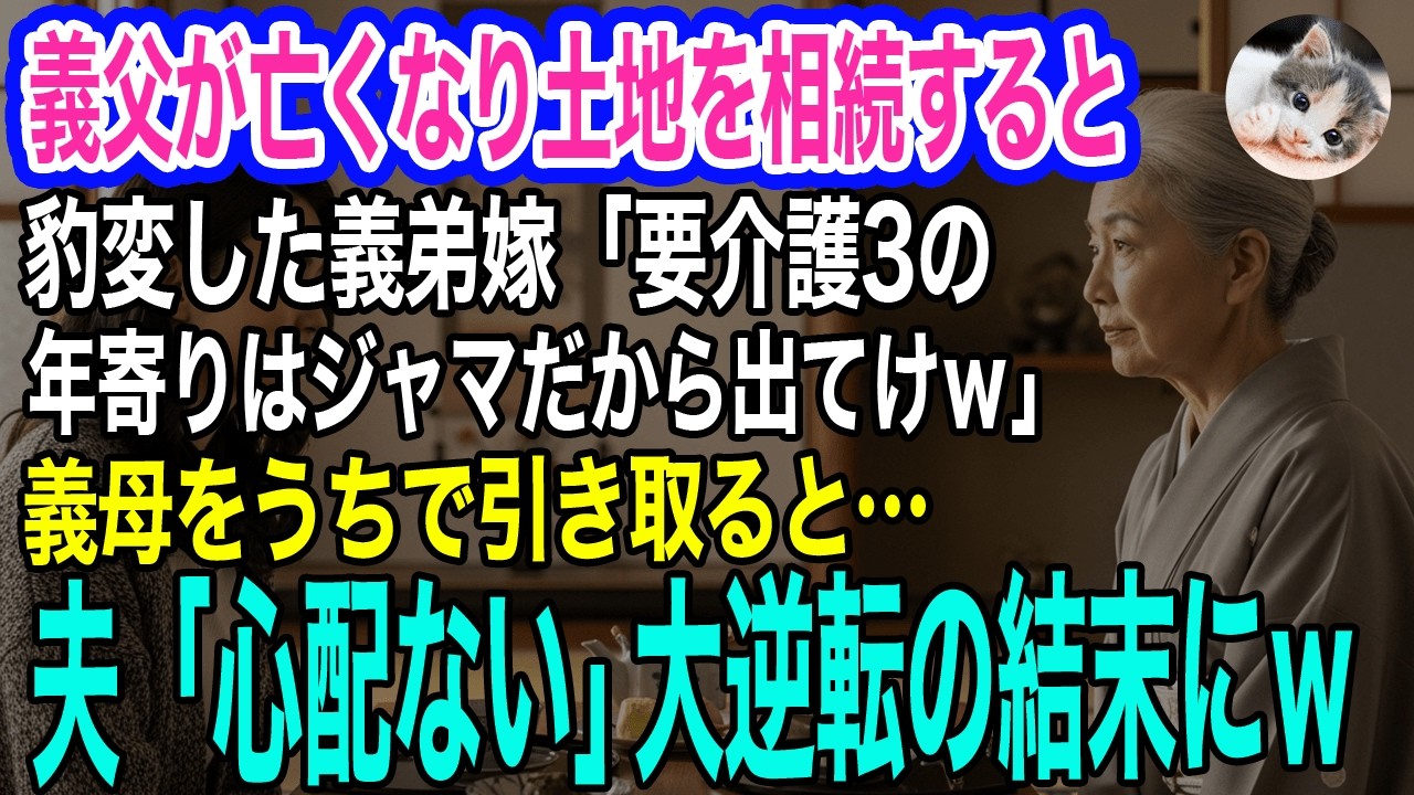 義父が亡くなり土地を相続すると豹変した義弟嫁「要介護3の年寄りはジャマｗ」追い出された義母をうちで引き取ると…夫「相続？心配ないｗ」→大逆転の結末にｗ【スカッとする話・年金シニア生活】