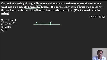 One end of a string of length l is connected to a particle of mass m and the other to a small peg on