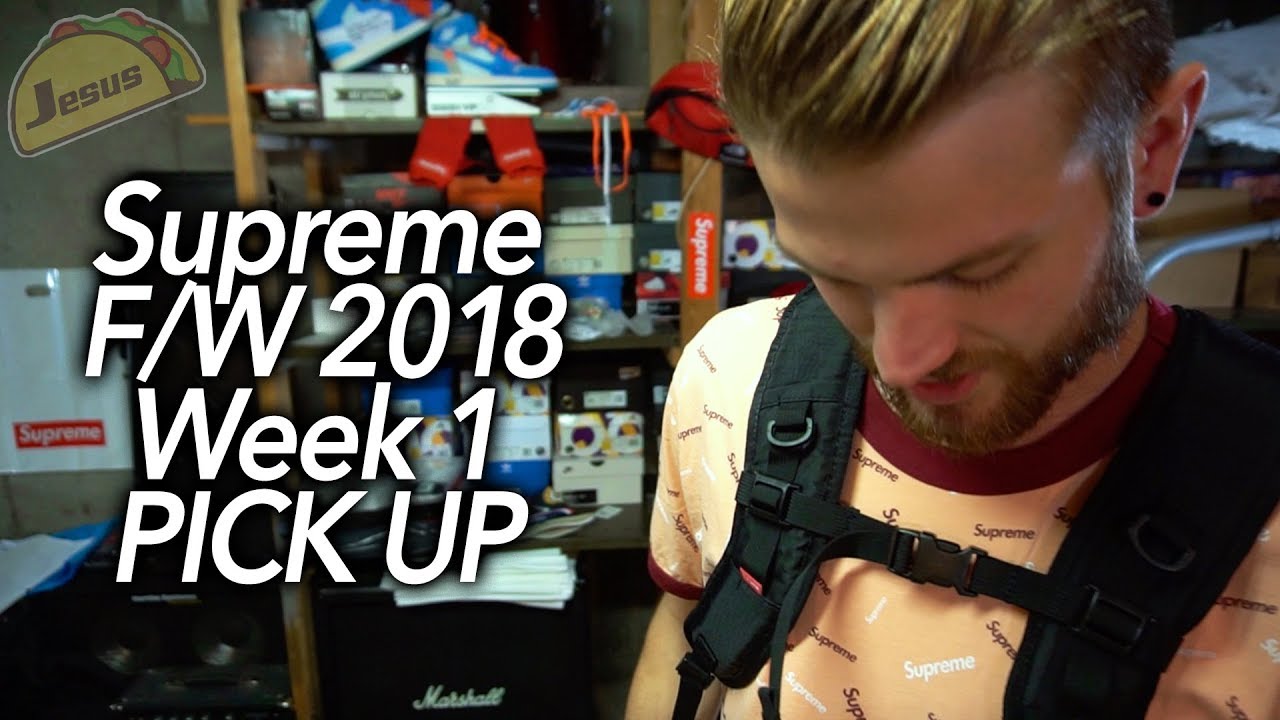Supreme F/W18 week 1 Scatter Ringer shirt, backpack, and bouncy ball