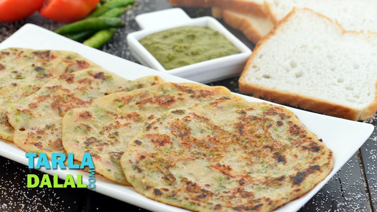 Bread Uttapam Recipe, Instant Breakfast by Tarla Dalal