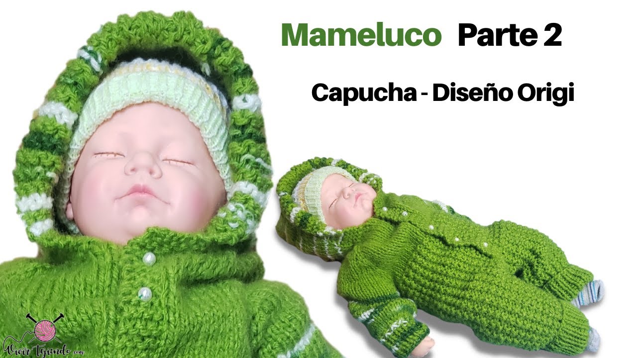 👶 Mameluco Parte 2 Capucha para Bebé a Dos Agujas ✅ Diseño Original a Palitos   Vivirtejiendo
