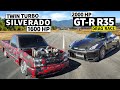 1600hp Twin Turbo Silverado vs 2000hp Carbon Fiber Nissan GT-R R35 // THIS vs THAT