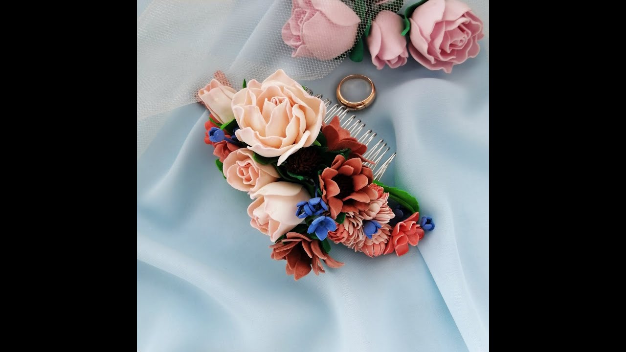 Wedding Flower Hair Comb Весільний персиковий гребінь з квітами 🌈🌈🌈