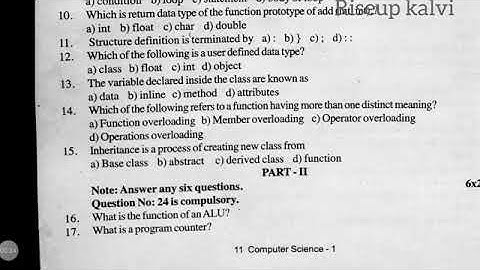 11th computer science second revision exam original question paper 2024