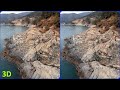 Drone 3D, Aerial 3d video, Rocky Shore, Magic eye, Seacoast, Side by side 3D