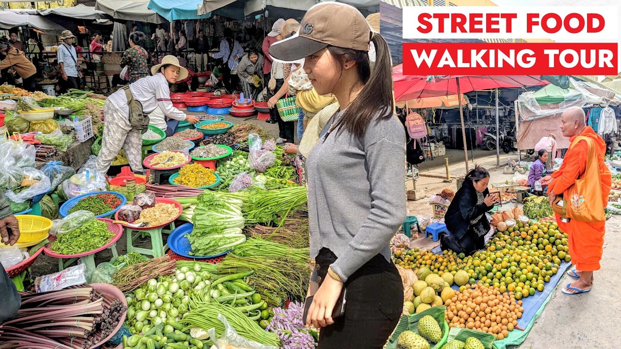 Best Cambodian street food — Experience Morning Market walking tour 4K