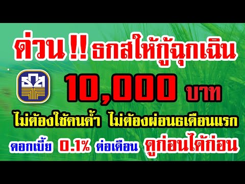 ดูด่วน!!สินเชื่อฉุกเฉิน ธกส.ให้กู้ 10,000 บาท ไม่ต้องใช้คนค้ำดอกเบี้ย 0.1%  สินเชื่อธกส ธกส