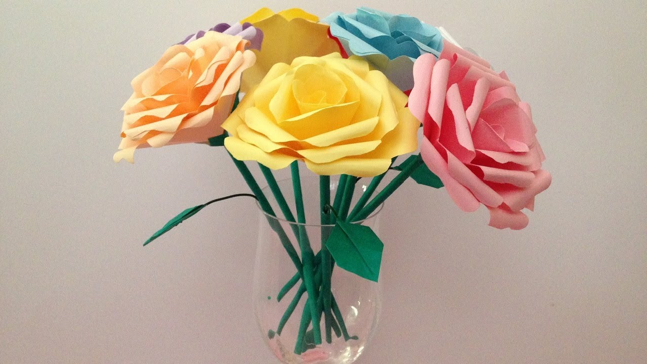 折り紙 切り紙 コピー用紙 バラの花のガク 葉 茎 簡単な作り方 Youtube