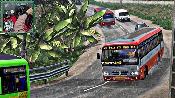 KSRTC KMS bus driving on beautiful village roads in Rain 🌧️ ~ Logitech G29 Gaming wheel ETS2 Mod
