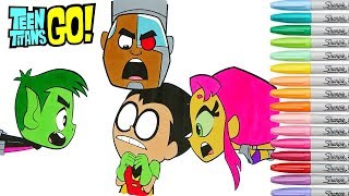 Teen Titans Go Coloring Book Pages Robin Starfire Cyborg Beast Boy Rainbow Splash