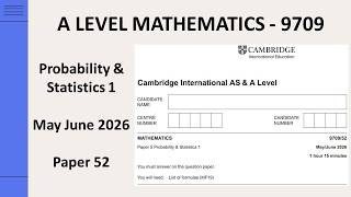 A Level Probability & Statistics 1 May June 2026 Paper 52 9709/52