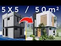 🏡 Diseño de casa 5x5 dos pisos, plano de casa pequeñas y bonita 5x5 metros 😍