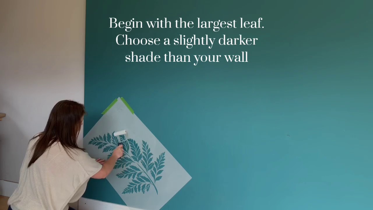 Learn how to stencil botanical feature wall - YouTube