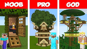 Minecraft NOOB vs PRO vs HACKER: Jungle Tree House Build Challenge in Minecraft / Animation