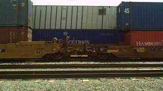 FLYING up stack train with AC6000 DPU MEETS  a The intermodal train with the single gevo