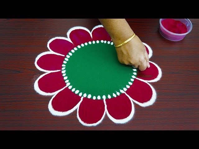 Beautiful simple freehand rangoli for thaipusam 2019 - colour kolam with  out dots - best muggulu 