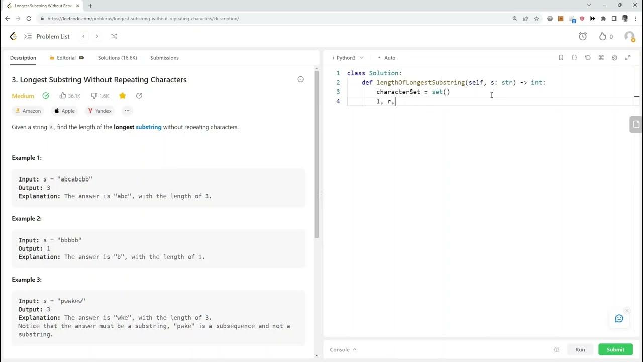 13 Longest Substring Without Repeating Characters - YouTube