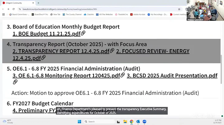 Finance Committee Meeting- December 4, 2025