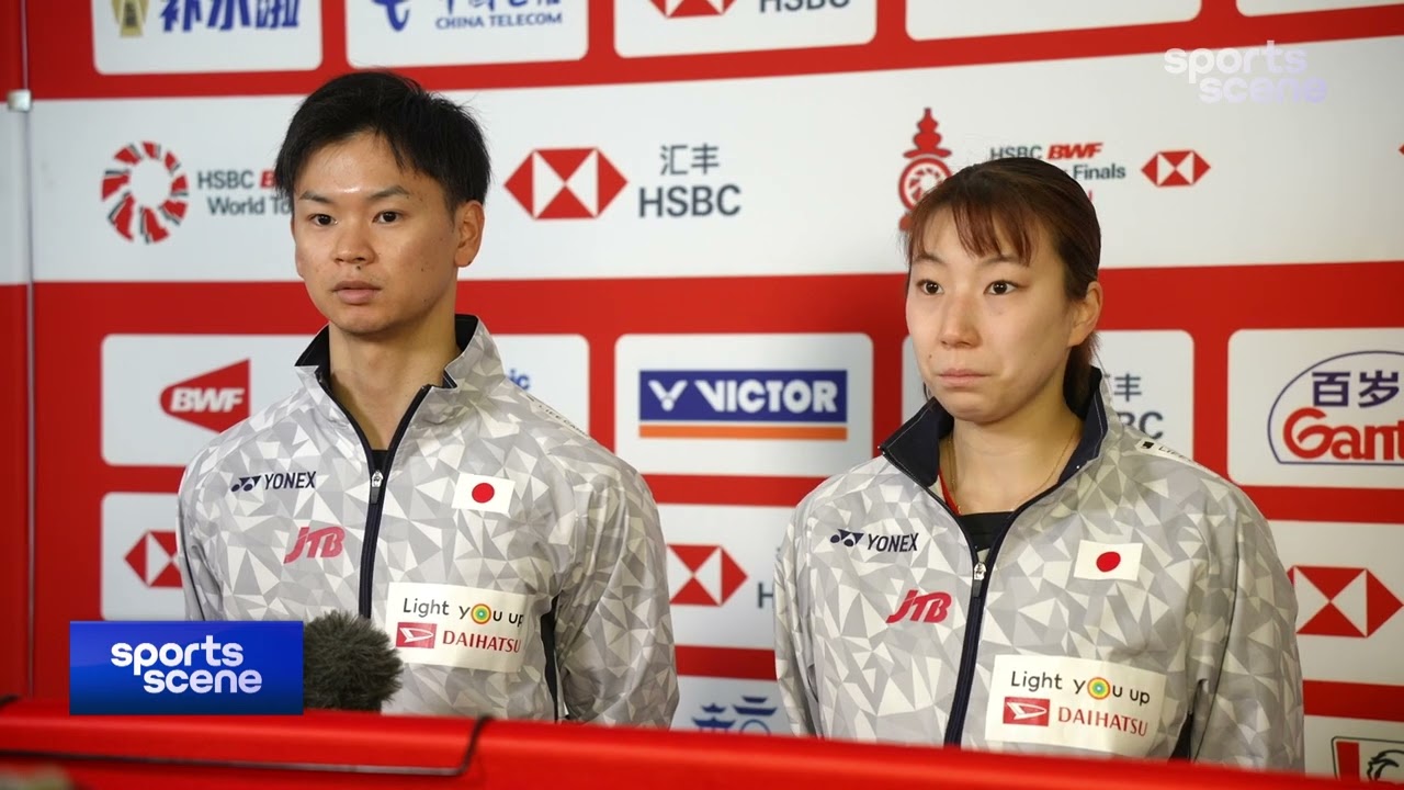 Japan's Yuta Watanabe/Arisa Higashino in the mixed zone at BWF