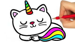 CÓMO DIBUJAR UN GATO UNICORNIO facil paso a paso