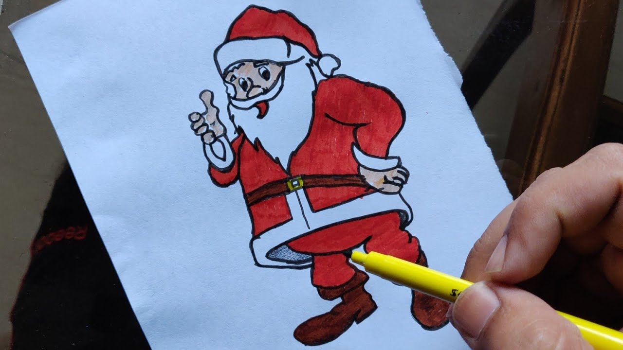Santa Claus Drawing With Color Sketch Christmas Santadrawing