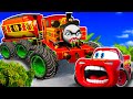 Big  smallmcqueen and mater vs nia traine mega zombie slime cars in beamngdrive