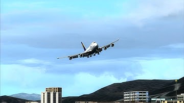 FSX - Landing VHHX/Kai Tak Airport - Boeing B747 - Tower view - (HD)