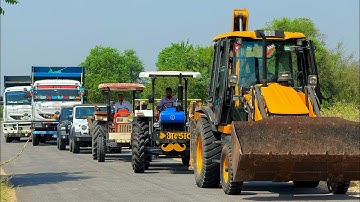 Jcb 3dx loading Mud in TATA Tippers Tractors Swaraj 855Fe New Holland 3630 Tractor 4x4jcb Thar Truck