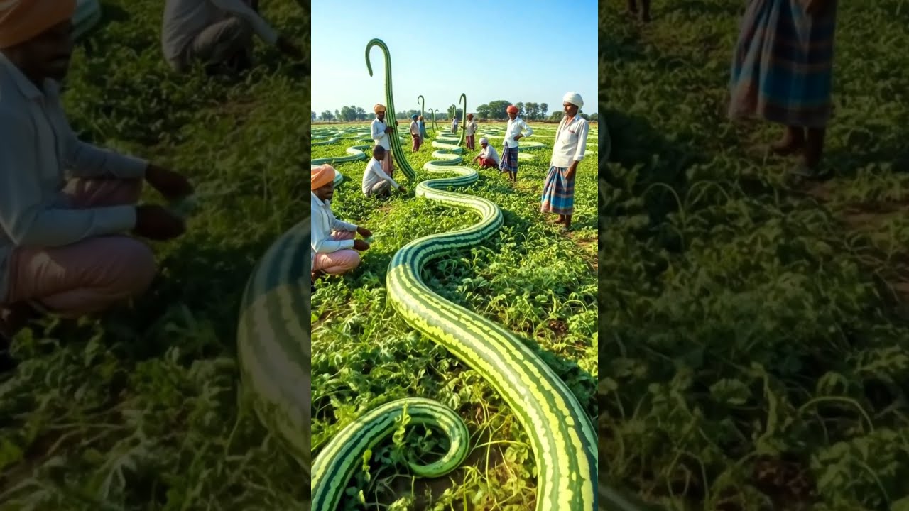 Indian Grow Super Long Watermelon Like Snake Shortsfeed Farming Harvest Natural Farmer Farm