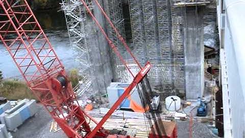 NIPIGON RIVER  BIG CRANE AT NEW SUSPENSION BRIDGE  SITE