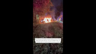 Vehicle overturns, catches fire in accident on I-64 east