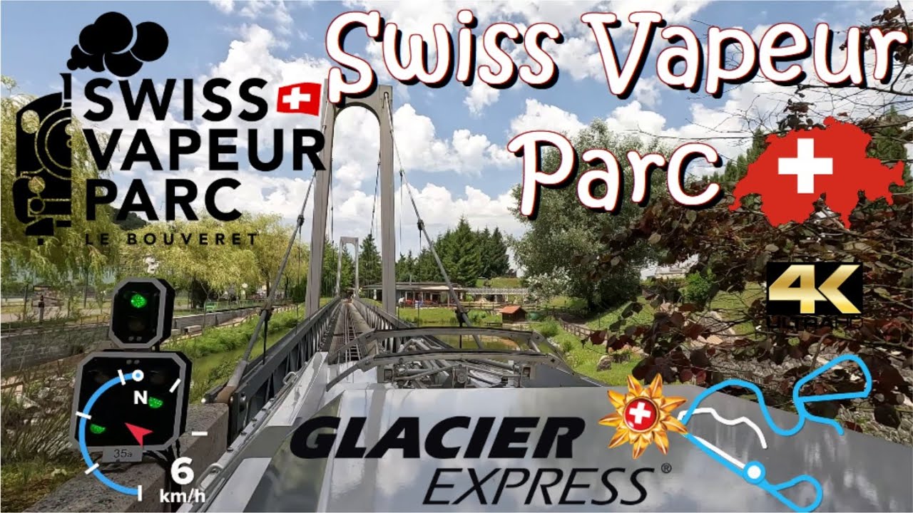 CABRIDE 4K 🇨🇭 Locomotive MGB Glacier Express 🚂 Swiss Vapeur Parc / Valais / Switzerland - Suisse