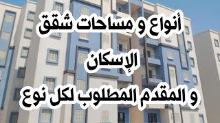 أنواع و مساحات شقق الإسكان و المقدم المطلوب