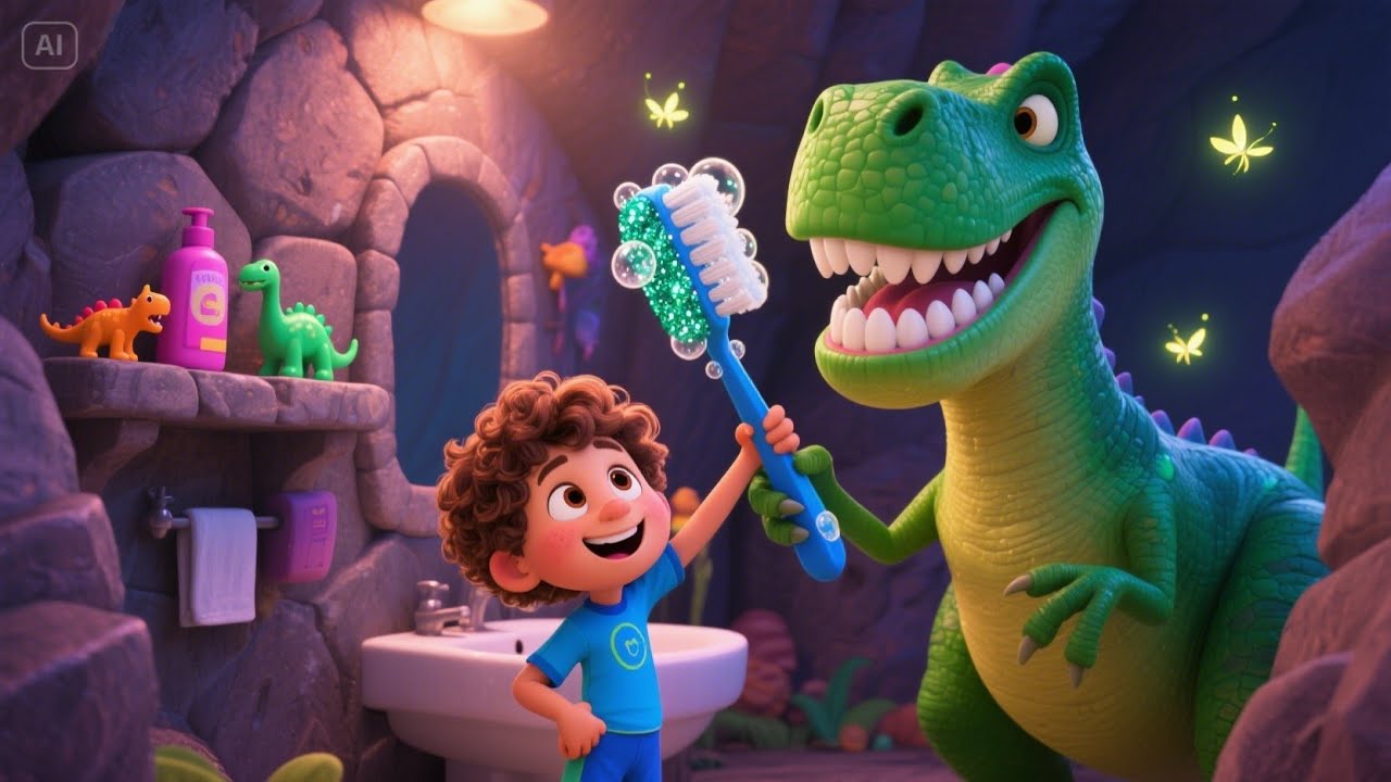 🦖 T Rex Brushed His Teeth Today | Fun Dinosaur Song for Kids | Brush ...