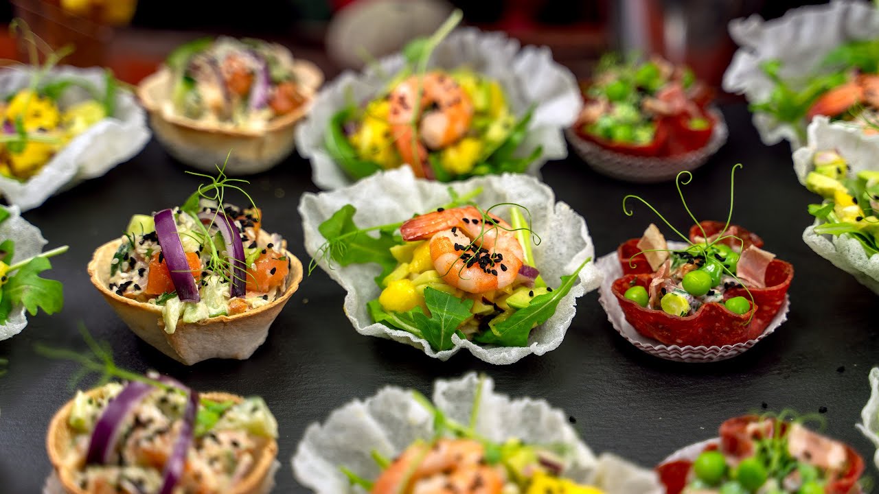 Мини-чашечки, ракушки и рулетики: хрустящие и элегантные мини-закуски. Закуски из лосося, бекона