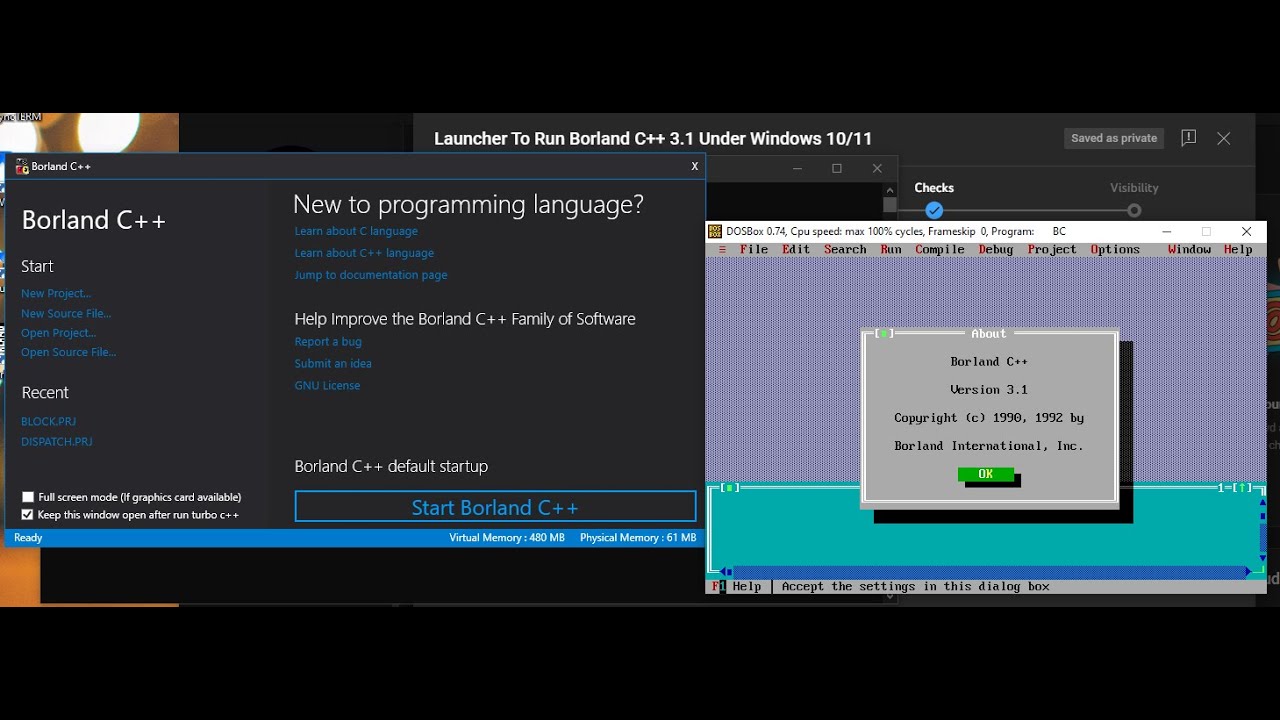 Launcher To Run Borland C++ 3.1 Under Windows 10/11 - YouTube