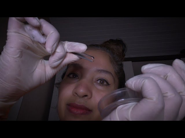ASMR Beautician: Eyebrow and eyelash tinting and shaping - gloves, tweezers, dye, brush and more