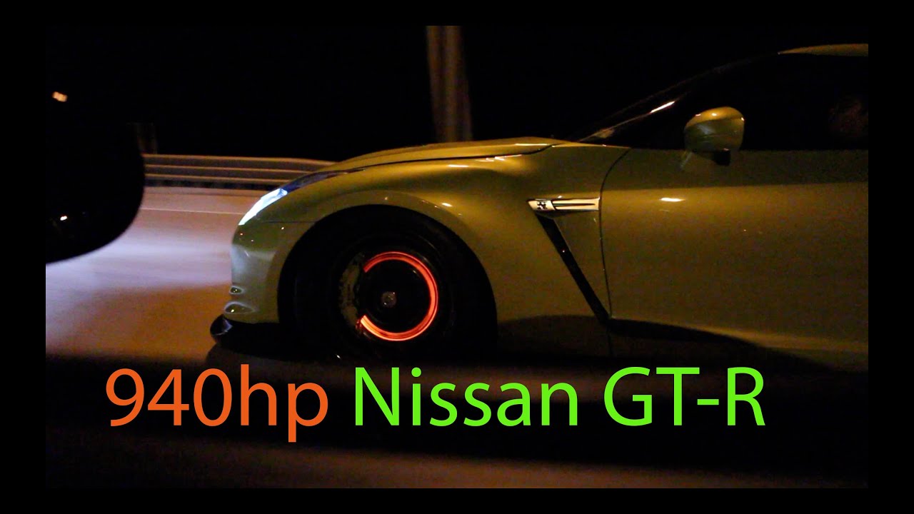 Glowing red brakes on a Nissan GT-R racing a Procharged GS Vette(HD