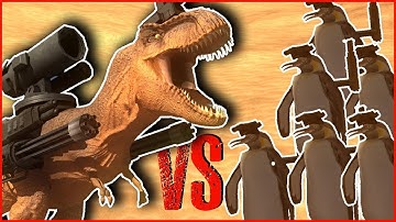 BEAST BATTLE SIMULATOR - TREX WITH MINI-GUNS VS A PENGUIN ARMY | HOW MANY PENGUINS DOES IT TAKE?!?!