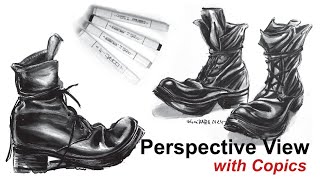 Boots in Perspective View #drawingshoes #shoetutorial #copicdrawing #fashiondrawing