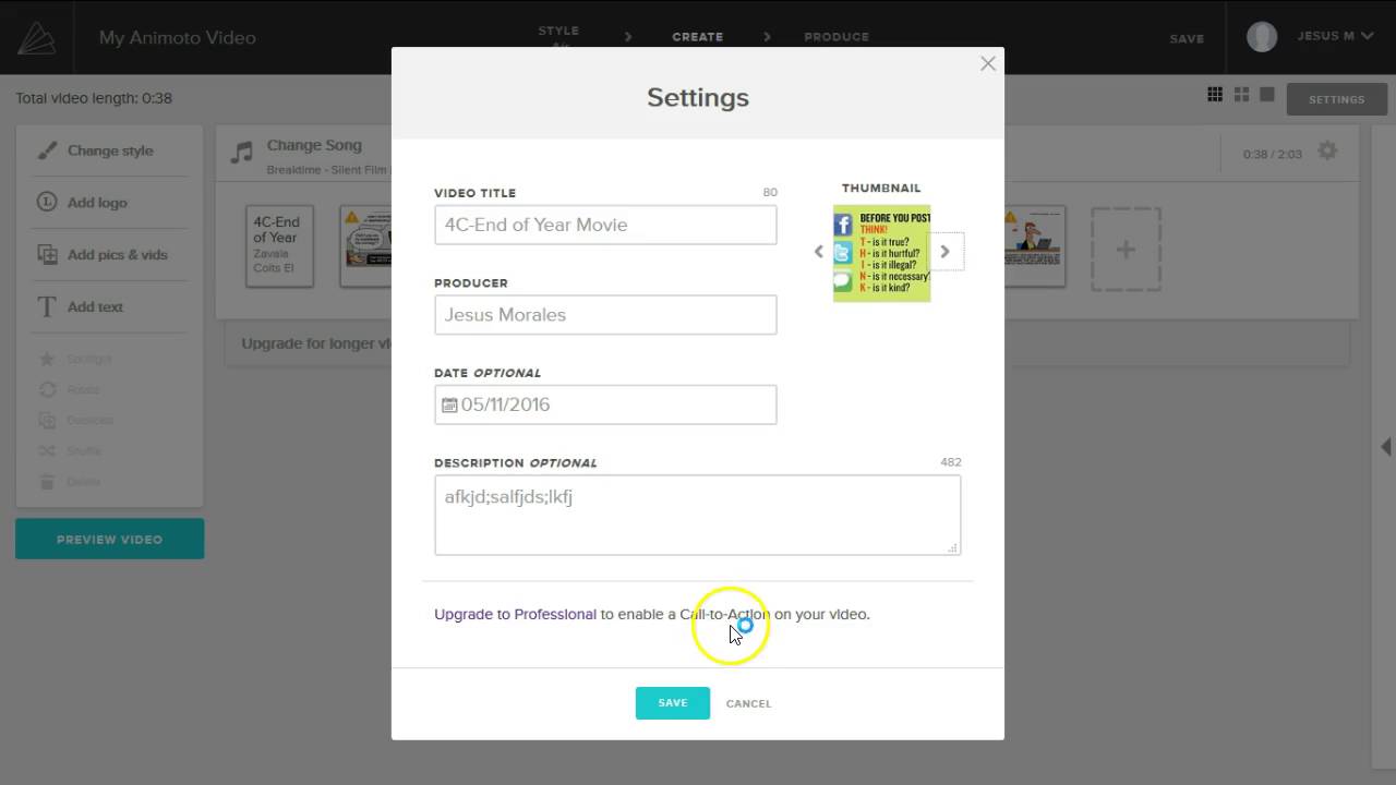 Special Settings in Animoto