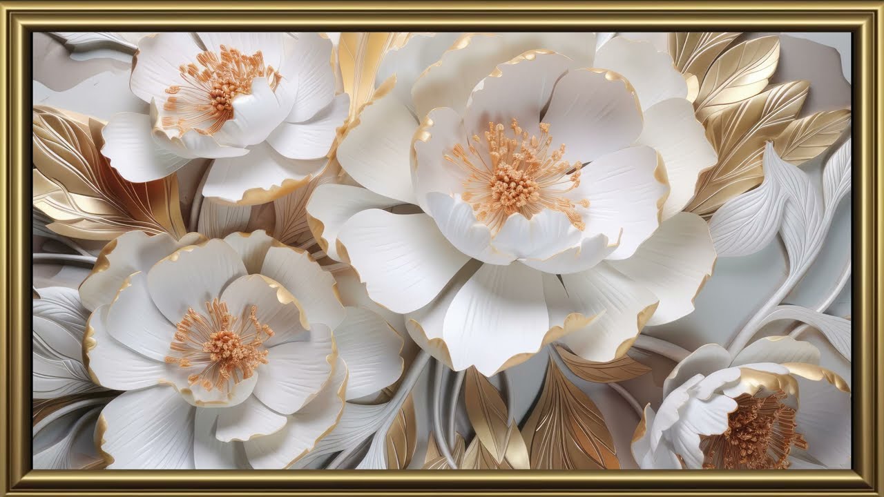 Vintage Golden Peonies | 4 HOURS | Gold Frame TV Art Screensaver for TV Wallpaper